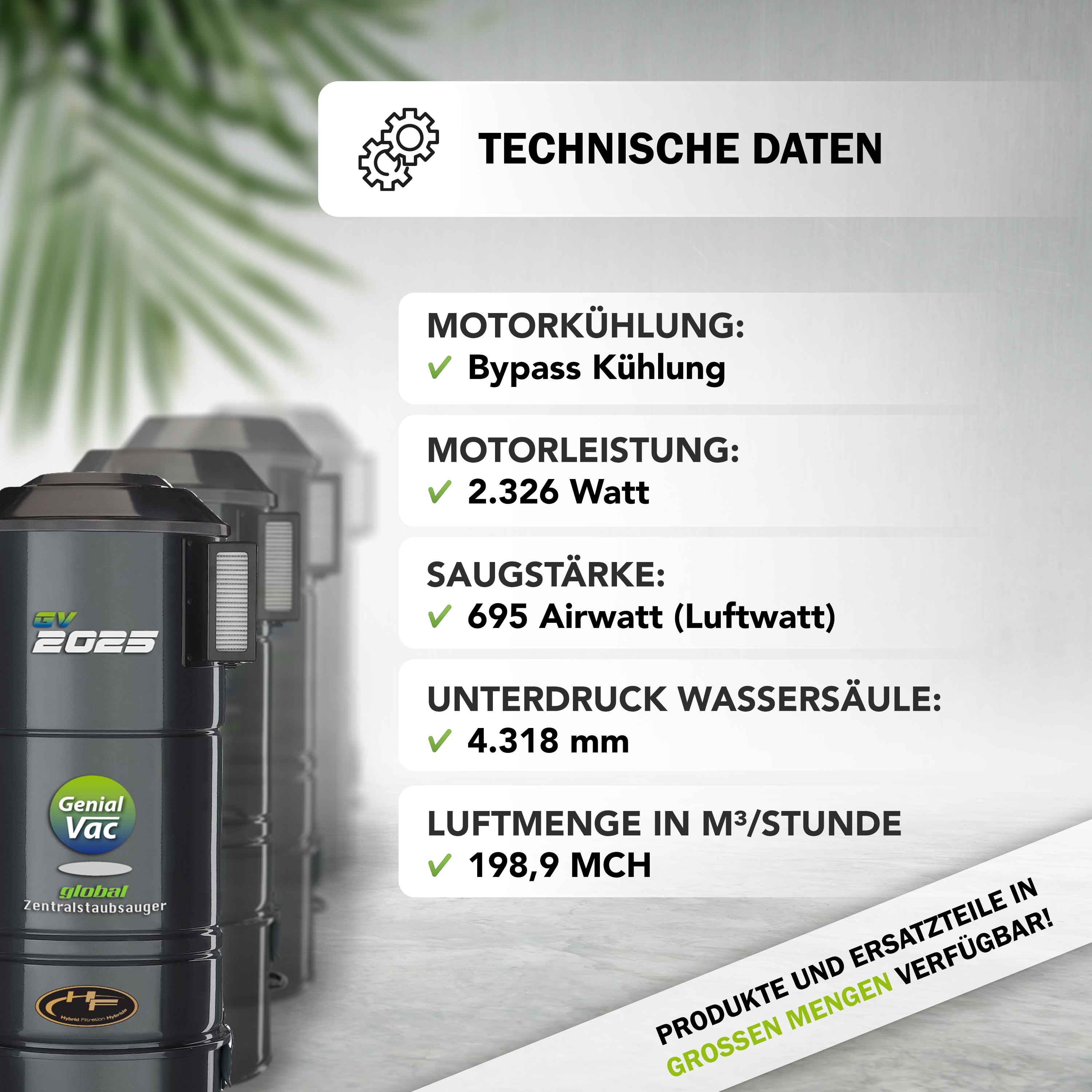 Zentralstaubsauger - Gerät GV2025 - 2 Motoren - High-Quality